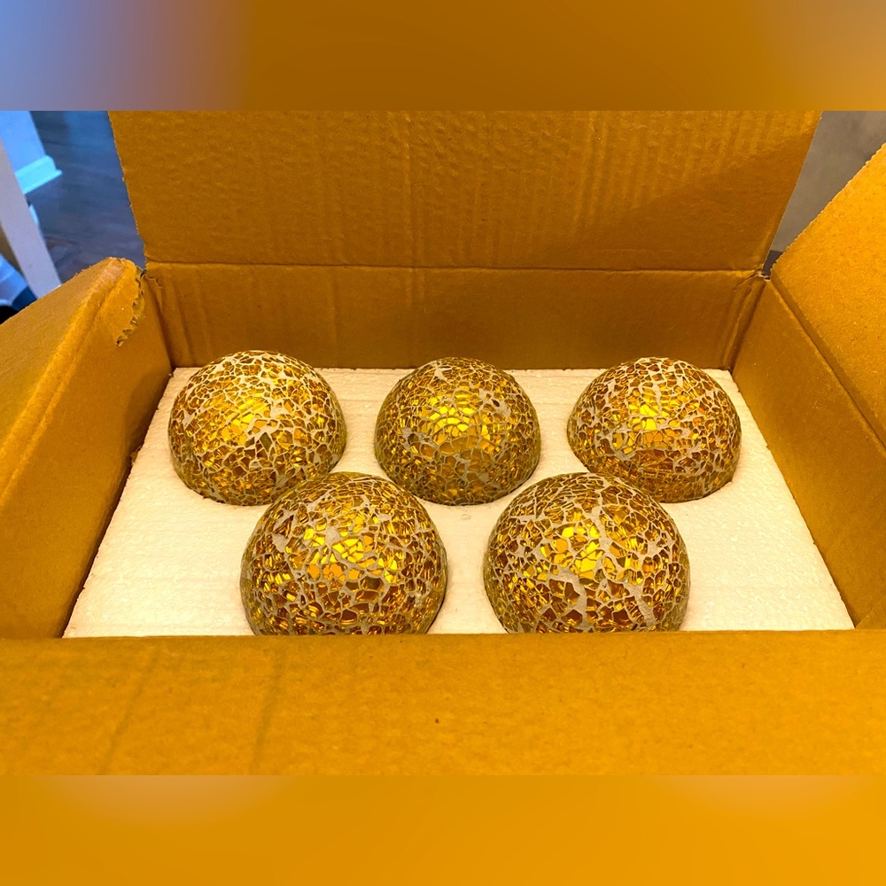 5 Pack Gold Mosaic Glass Decorative Balls